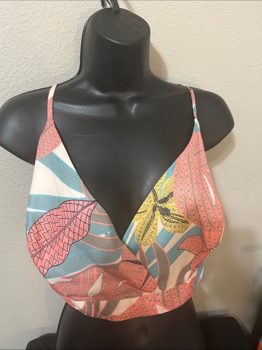 NWT Fashion Nova Coral, Blue & Yellow Tropical Wrap Cami